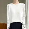 Camiseta de tricô gola redonda manga longa para mulheres, início do outono, bordado jacquard, fina, novo estilo chinês, base cinza