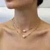 Cadena de Perlas Doradas para Clavícula de Moda Transfronteriza Europea y Americana, Collar Versátil para Mujer con un Único Collar de Perlas Simple y Elegante