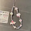 GATO KITTY de cuentas de dibujos animados rosa Sanrio pintado a mano lindo cadena para teléfono móvil cadena colgante de cuerda para cámara ccd anti-pérdida decoración