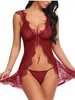Encaje de pestañas Abertura frontal Tirantes de encaje Cuello en V Sexy Bata Cruzado Ebay Amazon Conjunto de lencería
