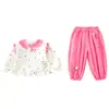 Conjunto de Ropa de Otoño para Niñas: Conjunto de Dos Piezas Dulce y Elegante: Sudadera de Manga Larga con Encaje y Cuello de Muñeca de Gota de Lluvia Colorida y Pantalones Casuales