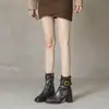 Botines de tacón alto botas de mujer 2026 Otoño/Invierno Nuevos Tacón grueso Botas adelgazantes Punta cuadrada Botas de montar para mujer Más terciopelo Más gruesas Adelgazantes