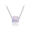 Collar Cuadrado de Azúcar Colorido Aurora de Shenzhen Plateado para Mujer Plata de Ley S925 Cadena para Clavícula Moda Simple Personalidad Temperamento Colgante de Cristal