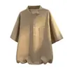 Verão 2026 Novo Masculino Cor Sólida Solto Gola Alta Manga Curta Camiseta Tamanho Grande Moda Casual Algodão e Linho Pulôver