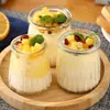 Botella de Pudín de Rayas Verticales Botella de Vidrio para Leche Taza de Vidrio para Yogur Taza de Vidrio para Mousse Gelatina Botella de Nido de Pájaro