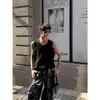 Camiseta Colete Redondo de Nicho para Homens, Casual de Verão Cor Sólida Listra Vertical Simples Novo Estilo Versátil Textura Retrô Sem Mangas