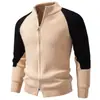 2026 Nuevo Suéter de Punto con Cremallera y Bloques de Color de Cuello Alto para Hombre, Ropa de Punto de Importación Otoño/Invierno, Talla Grande, Moda Casual, Chaqueta Cárdigan