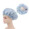 Touca de Dormir de Cetim Ajustável de Camada Dupla Amazon Chapéu de Beleza para Cuidados com o Cabelo Touca de Lavar Touca de Banho Chapéu Redondo de Cetim Cor Sólida