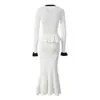 Vestido de punto de manga larga con cuello redondo y cierre de un solo botón, diseño socialité con bloques de color blanco y negro, nuevo para principios de otoño 2026, marca S, para mujer