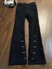 Jeans Bordados de Corte Inclinado High Street Americano para Hombre Rasgos Traviesos Atractivos Marca de Tendencia Sentido del Diseño Pantalones Scimitar Pierna Recta Micro Acampanados Pantalones Largos