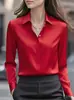2026 Sitio Independiente Deseo Artículo Más Vendido de Amazon Camisa Versátil de Manga Larga de Color Sólido para Otoño con Cuello de Solapa Camisa de Satén para Mujer