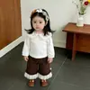 Conjunto de Primavera Estilo Coreano para Bebé Niña 2026 Nuevo de Moda Cuello de Muñeca Versátil Camisa Básica Pantalones de Pierna Ancha a la Moda