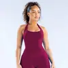 Dfyne Impact Ropa de Yoga Top Largo sin Costuras de Cuello Halter con Tres Capas y Almohadillas en el Pecho, Alta Elasticidad, Espalda Hermosa, Ajustado Diseño Personalizado