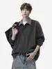 Sudadera Talla Grande Estilo Old Money Personalidad Primavera y Otoño Rayas Jersey Holgado para Hombre Solapa Superior Ropa Casual para Hombre Versátil