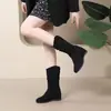 Botines retro plisados para mujer, nueva colección otoño/invierno 2026, botas de mezclilla forradas de felpa con diseño interior que aumenta la altura para un efecto adelgazante, botas de montar