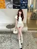 Conjunto Blanco Floral de una Sola Manga Corta para Mujer, Estilo Universitario de Verano, Conjunto Relajado de Dos Piezas, Falda Corta de Lunares Estilo Coreano