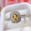 Anillo de cristal amarillo con incrustaciones de plata s925, cristal amarillo natural, diseño de placa alta, joyería estilo palacio para mujer, venta al por mayor