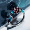 Anillo Koi de Plata Tailandesa Vintage S990 Esmalte Marea Nacional Goteo de Gel Pez Pequeño Marea Anillo Abierto de Pez Año Viejo