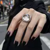 Anel simples e versátil da série prata, anel geométrico de dedo indicador com borla de lava, anel aberto personalizado para meninas e casais, moderno para homens