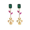 Brincos Europeus e Americanos Exquisitos Longos Flor de Diamante Brilhante, Brincos Florais de Diamante Colorido Exagerados de Alta Qualidade para Outono e Inverno, Estoque Pronto Transfronteiriço para Mulheres
