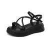 33 Zapatos Casuales de Tacón Cuña Zapatos de Plataforma Cruzados 43 Nuevos 2024 Zapatos de Comercio Exterior Sandalias de Punta Abierta para Mujer con Correa Negra
