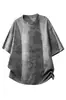 Ombros Ligeiramente Caídos, Caimento Solto, Camiseta de Manga Curta com Estampa Integral em Cinza Escuro, Preto, Damasco, Branco Natural, Cinza Floral Claro, Estilo Solto, Sem Etiquetas