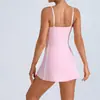Mono de yoga transfronterizo para mujer, diseño de bloques de color con copas incorporadas en el pecho, falda de tenis con forro anti-exposición, vestido tipo tank top deportivo para fitness