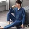 Pijama para Hombre Pijama de Hombre Otoño e Invierno Algodón Puro Manga Larga Engrosado Cálido Algodón de Aire Algodón Laminado Traje de Casa de Invierno