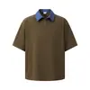Yidao Vintage 2026 Verano Nuevo Bloque de Color Retro Polo Manga Corta Hombres Mujeres Americano Holgado Simple Cuello Solapa Top
