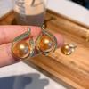 Brincos e Colar Mais Vendidos no Tiktok Colar com Contas Amarelo Profundo de Madrepérola Brincos Estilo Europeu e Americano Conjunto de Duas Peças Acessórios Femininos para Jantar de Casamento