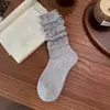 Calcetines grises para mujer, calcetines holgados de otoño e invierno, estilo miu, estilo ballet, encaje retro, color liso, calcetines de algodón, calcetines largos sin costuras para niñas