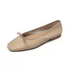 Sapatos Baixos Femininos de Couro Bovino de Primeira Camada, Sapatos de Boca Rasa Simples, Novos para Outono, Couro Genuíno, Bico Redondo, Laço, Estilo Coreano, Sapatos de Cano Baixo, Sapatos de Vovó