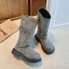 Botas Retro Lavadas para Niñas de Caña Media Invierno Dulces Geniales Botas de Caballero Botas Cálidas con Felpa Suela Suave Antideslizantes Botas de Piel