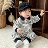 Body para Bebé 2026 Otoño Nuevo Versátil Rayas Manga Larga Ropa Bloque de Color Mameluco Cuello POLO Pelele