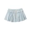 Moda Estilo Americano Distintivo Cintura Casual Delgado Camisa Cintura Elástica Cordón Borde de Hoja de Loto Falda para Caminar Traje