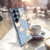 Funda de Teléfono Transparente Floral Azul Claro Estilo Coreano para Apple 15/16 Pro Max con Marco Galvanizado y Protección Antigolpes de Airbag