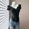 Camiseta de manga corta para mujer Verano 2026 Nueva Ajustada Diseño de nicho Top favorecedor Nueva camiseta de manga corta ajustada Top