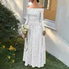 Moda Femenina Europea y Americana Nueva de Verano 2026 Estilo Francés Transfronterizo Elegante Sexy Ceñido a la Cintura Vestido de Manga Larga sin Hombros