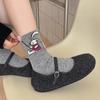 Calcetines para Otoño e Invierno, Engrosados y Cálidos, Hechos de Suave Lana de Oveja, Lindos Calcetines de Media Pantorrilla con Conejo Globo, Calcetines Holgados para Mujer Estilo Coreano