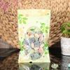 Bolsa de puxar com fundo plano e flor de três cores, janela Folha Verde, saco composto auto-selante, saco de embalagem para doces e alimentos secos