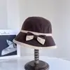 Chapéu de Pescador Fashion Color Block com Laço Estilo Coreano para Mulheres, Chapéu Bucket Elegante Versátil para Outono, Chapéu de Tecido Quente e Resistente ao Frio Tendência