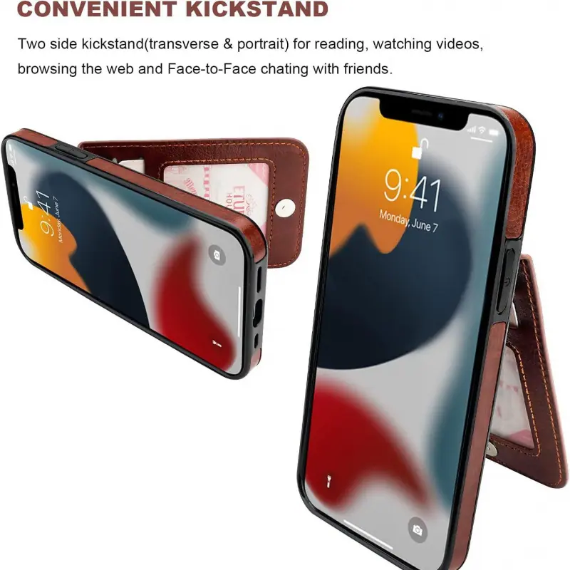 外贸iPhone16翻盖皮革手机壳支架适用苹果15Pro手机