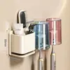 Estante de Almacenamiento para Cepillo de Dientes Vaso para Enjuague Bucal Montado en la Pared Sin Perforaciones Vaso para Cepillado de Dientes Baño Hogar Eléctrico Pasta de Dientes Colgador para Cepillo de Dientes