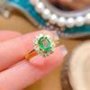 Nuevo Anillo de Tesoro Colorido Plata S925 Incrustado con Esmeralda Natural Diamante Ovalado Boca Viva Ajustable Joyería para Mujer
