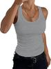 2025 Amazon Camiseta Casual Feminina de Gola Redonda Baixa Canelada Sem Mangas Stretch Ajustada Básica Regata Top Feminino