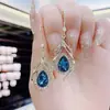 2026 Novos Brincos Elegantes de Cristal Azul Moda Coreana Design Longo Brincos Tendência de Influenciador para Mulheres Venda por Atacado