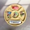Bandeja Redonda de Bambu Japonesa com Cinco Compartimentos Bandeja de Bambu Bandeja Doméstica para Lanches Bandeja para Frutas Secas e Chá Prato Redondo para Jantar Bandeja de Frutas Atacado