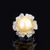 Joyería Zhuang Sheng incrustada Perla madre Aobei oro chapado separación de color flor de diamante anillo para mujer 14 mm