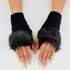 Manguitos de punto cálidos y a prueba de frío para mujer, sin dedos, decorativos, para otoño e invierno, estilo japonés, color liso con bordes peludos