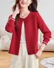 Jaqueta Cardigan de Tricô de Manga Longa Estilo Novo 2025 para Primavera e Outono para Mulheres, Gola Redonda, Design Solto Versátil, Suéter de Cor Lisa